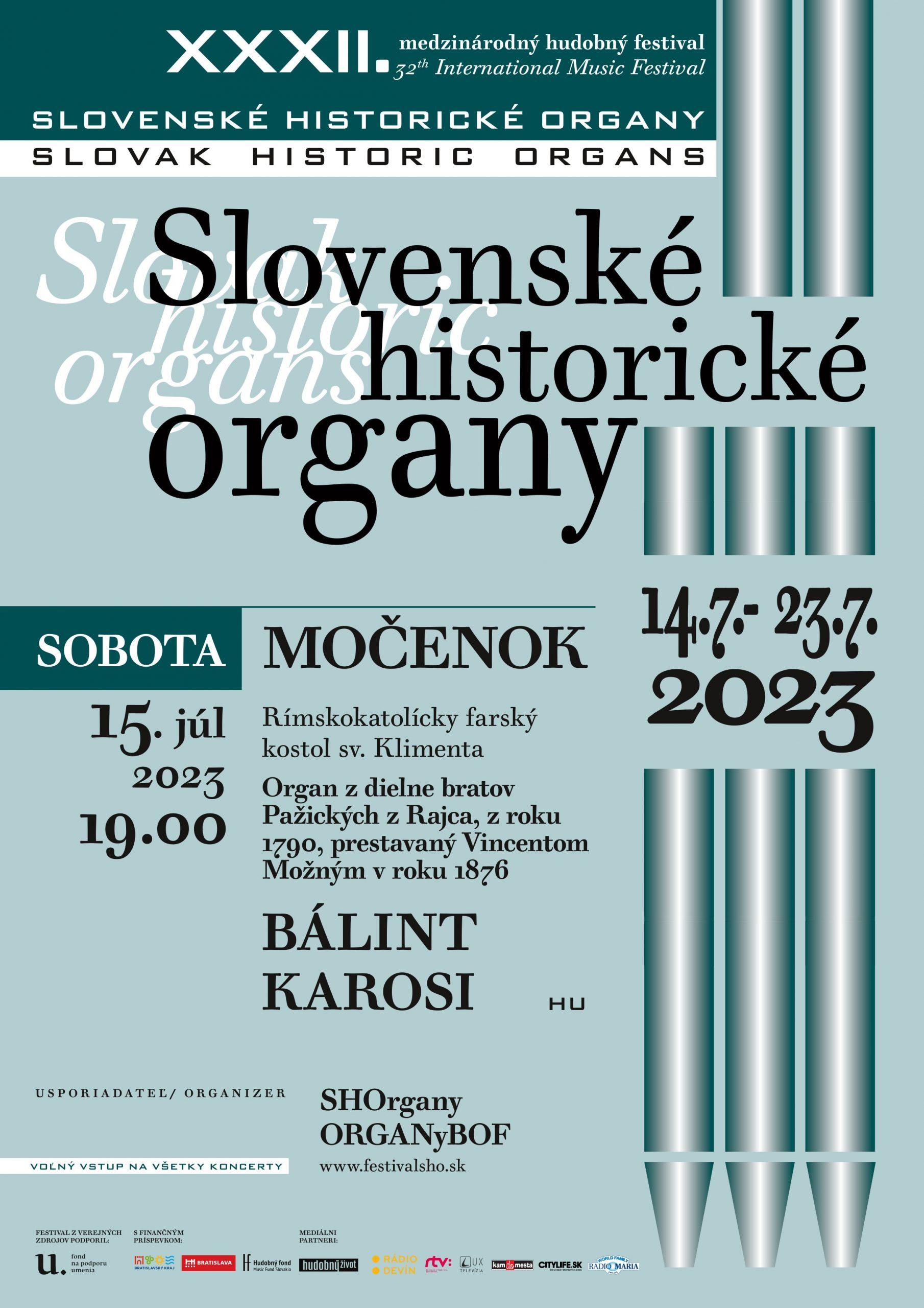 Mocenok, festival, organ, plagat