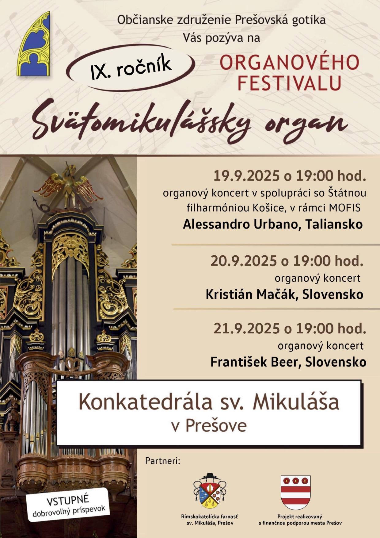 Prešov, organ, festival, plagat