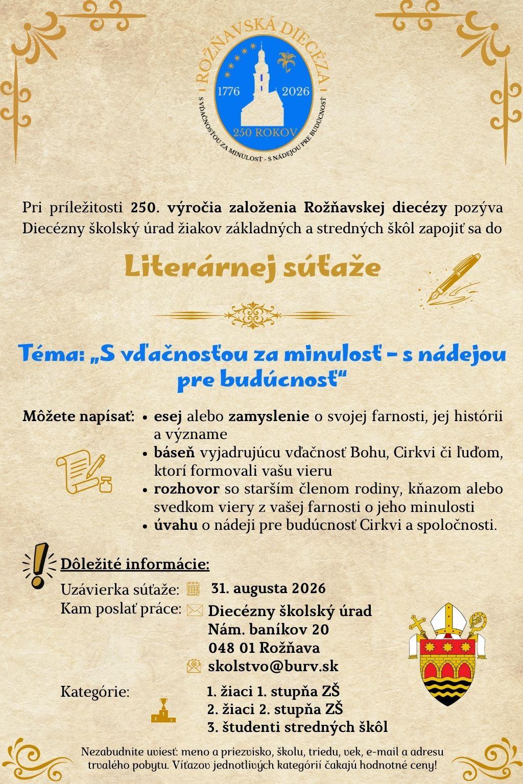 Rožňava, výročie, diecéza, súťaž, literárna, plagát