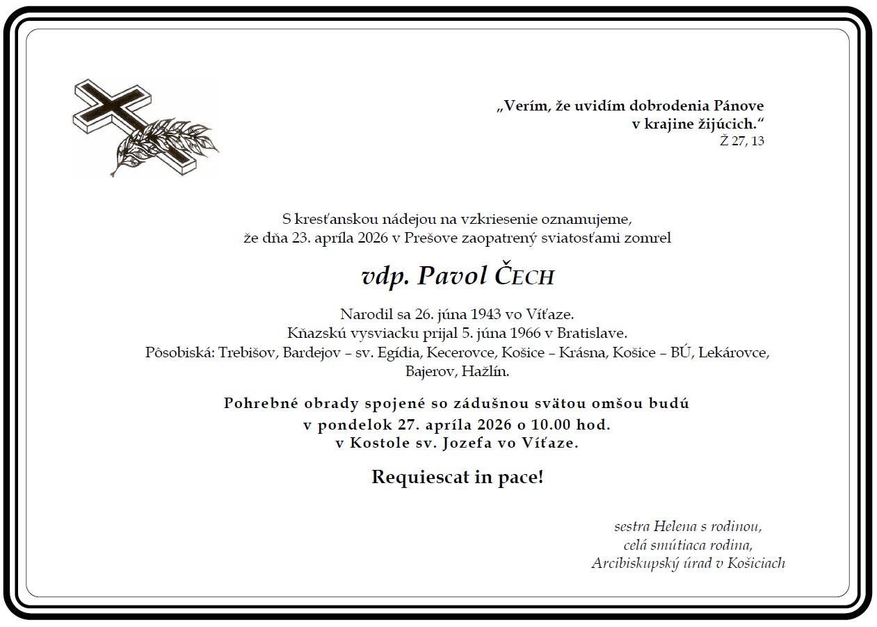 Pavol Čech, umrtie, knaz, 2026